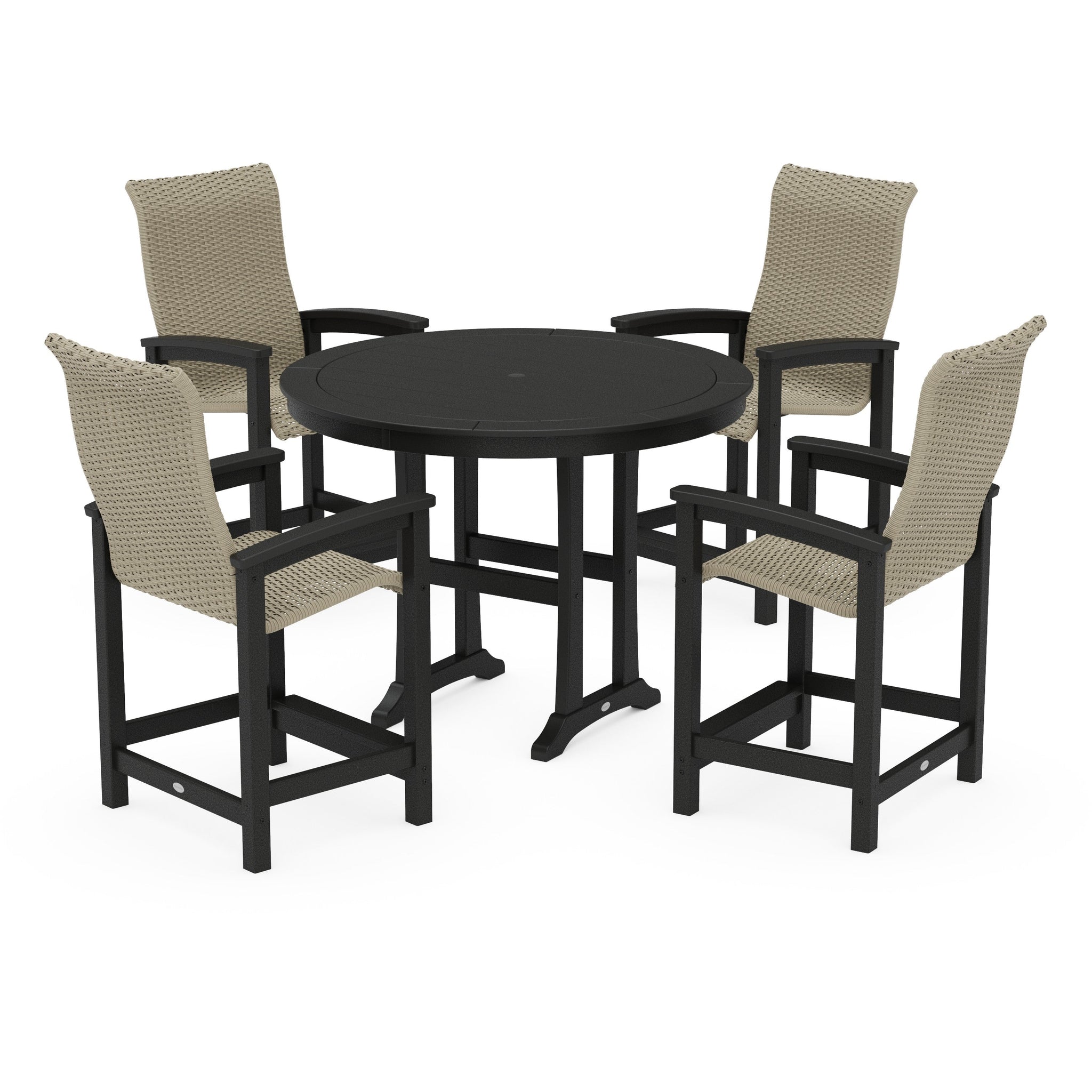 Coastal Woven High-Back 5-Piece Round Counter Set