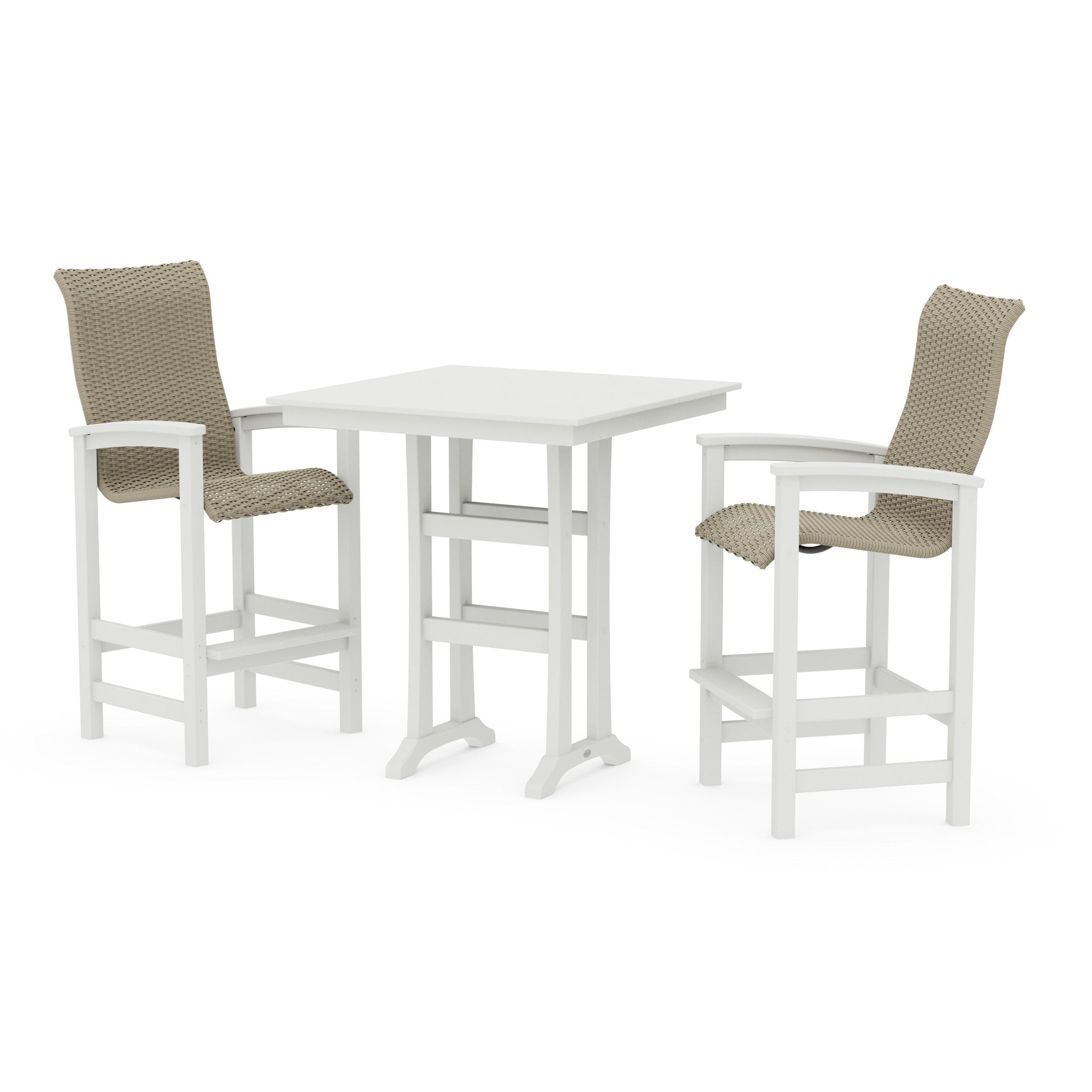 Coastal Woven High-Back 3-Piece Farmhouse Bar Set with Trestle Legs