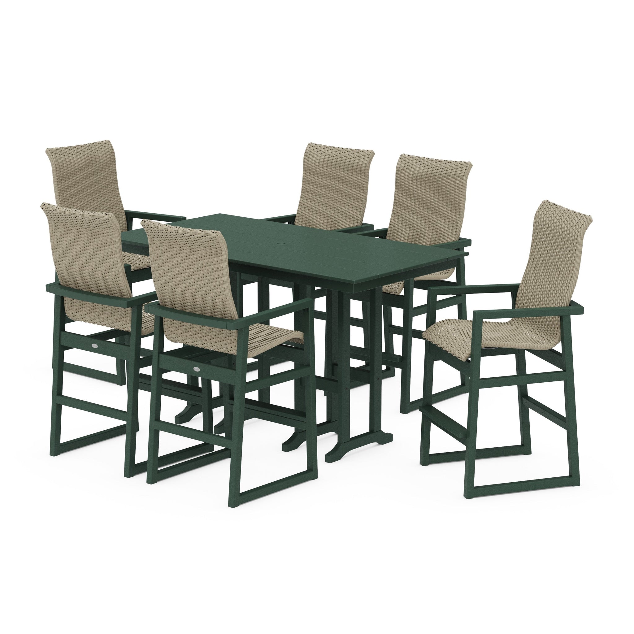 Woven Highback Arm Chair 7-Piece Farmhouse Bar Set