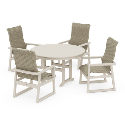 Woven Highback 5-Piece Round Farmhouse Dining Set