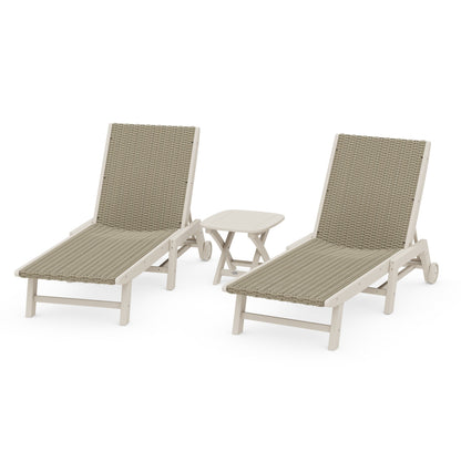 3 - Piece Coastal Woven Chaise with Wheels Chaise Lounge Set