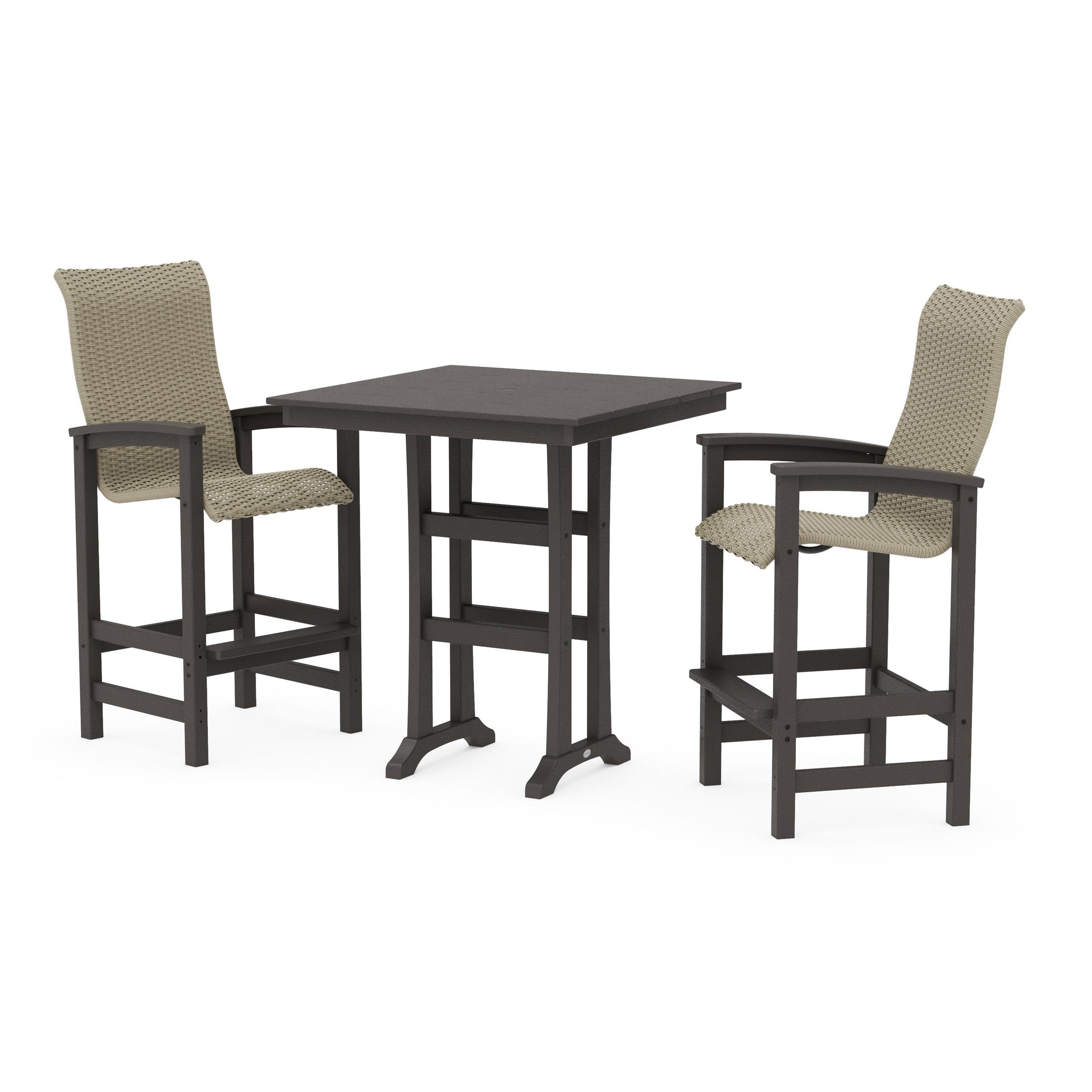 Coastal Woven High-Back 3-Piece Farmhouse Bar Set with Trestle Legs