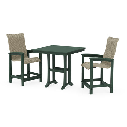 Coastal Woven High-Back 3-Piece Farmhouse Counter Set with Trestle Legs