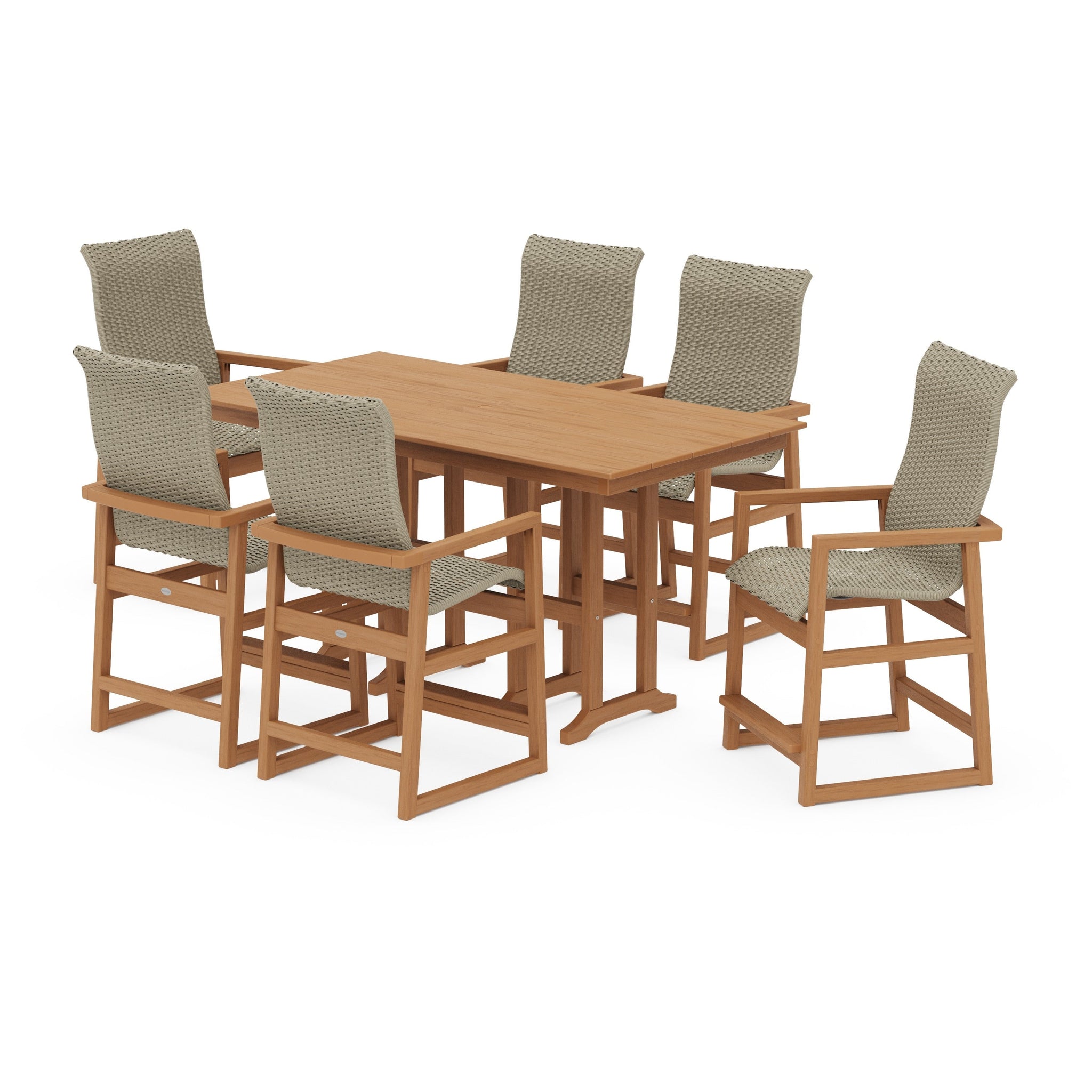 Woven Highback Arm Chair 7-Piece Farmhouse Counter Set