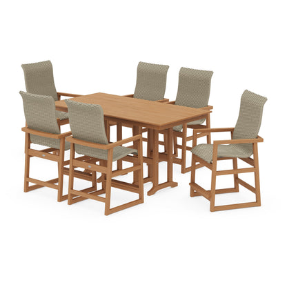 Woven Highback Arm Chair 7-Piece Farmhouse Counter Set