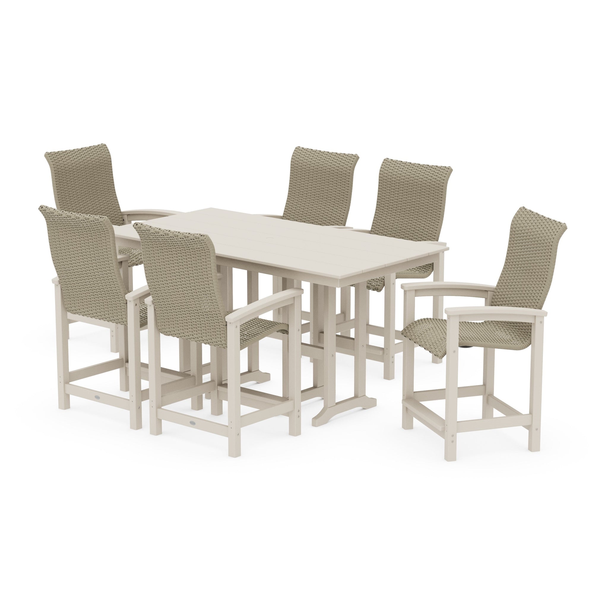 Coastal Woven High-Back Arm Chair 7-Piece Farmhouse Counter Set