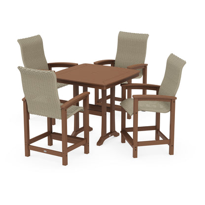 Coastal Woven High-Back 5-Piece Counter Set with Trestle Legs