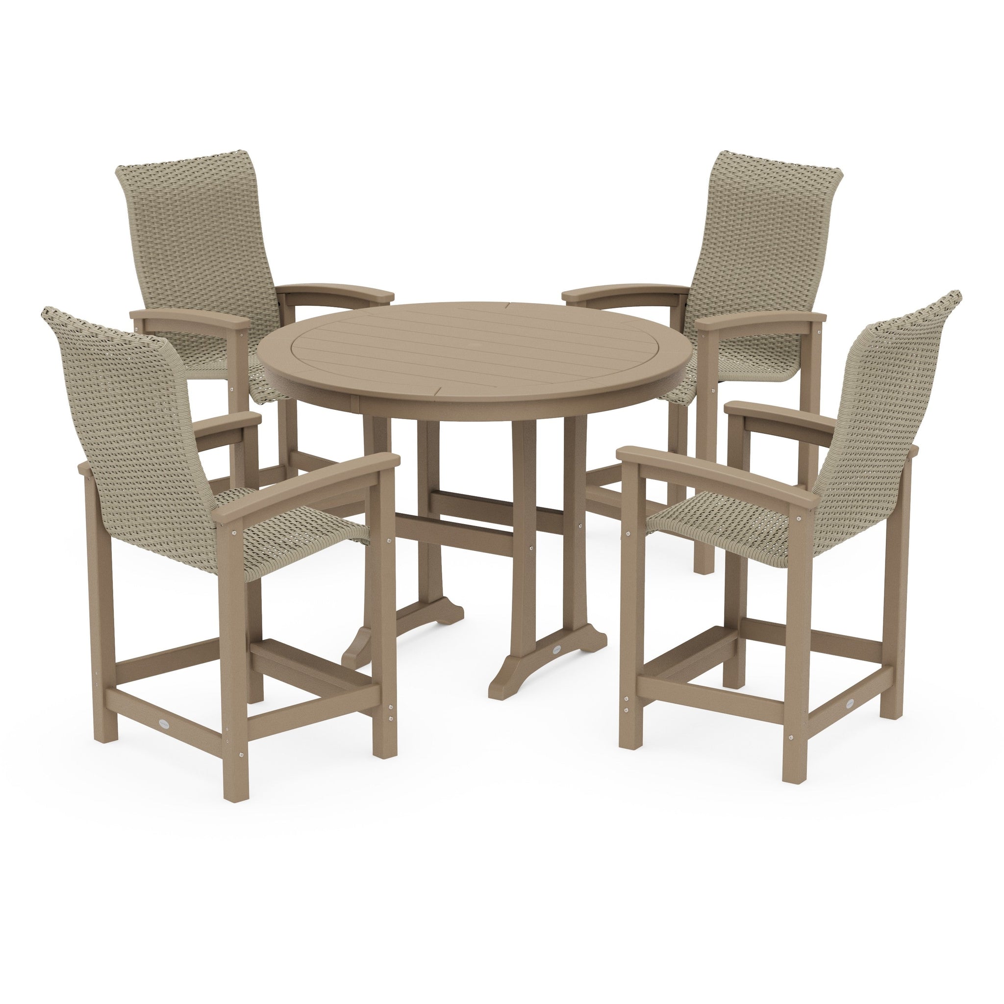 Coastal Woven High-Back 5-Piece Round Counter Set