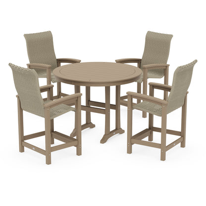 Coastal Woven High-Back 5-Piece Round Counter Set
