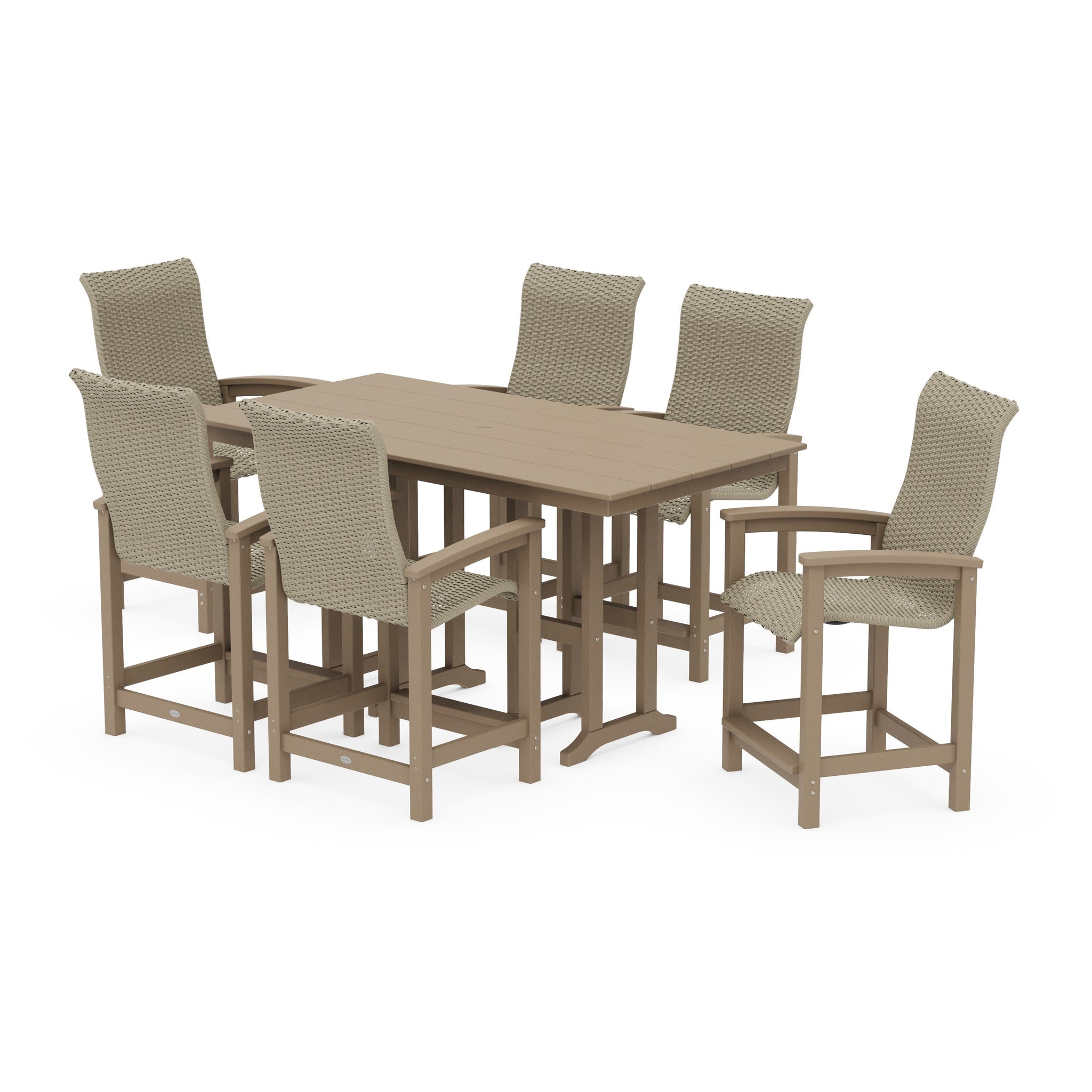 Coastal Woven High-Back Arm Chair 7-Piece Farmhouse Counter Set