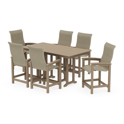 Coastal Woven High-Back Arm Chair 7-Piece Farmhouse Counter Set