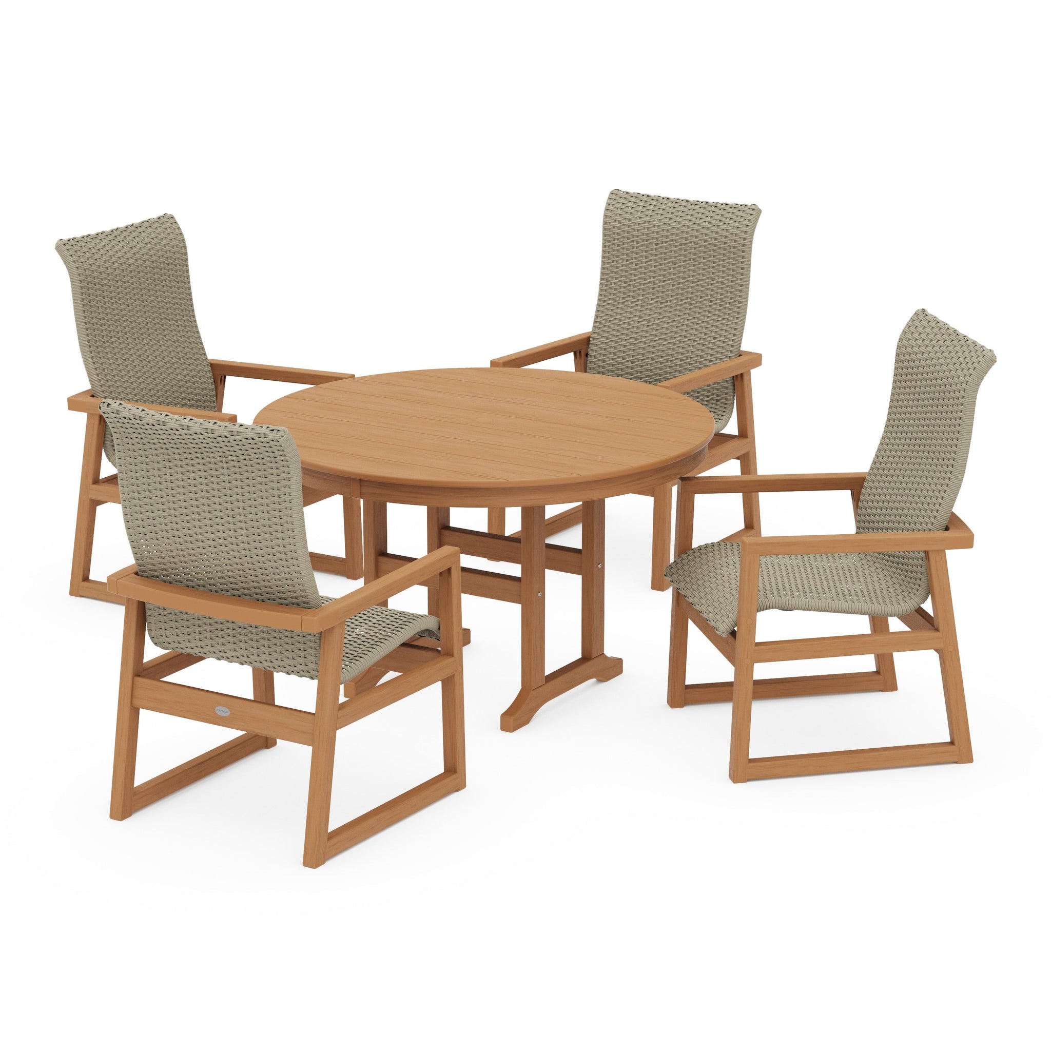 Woven Highback 5-Piece Round Farmhouse Dining Set