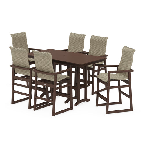 Woven Highback Arm Chair 7-Piece Farmhouse Bar Set