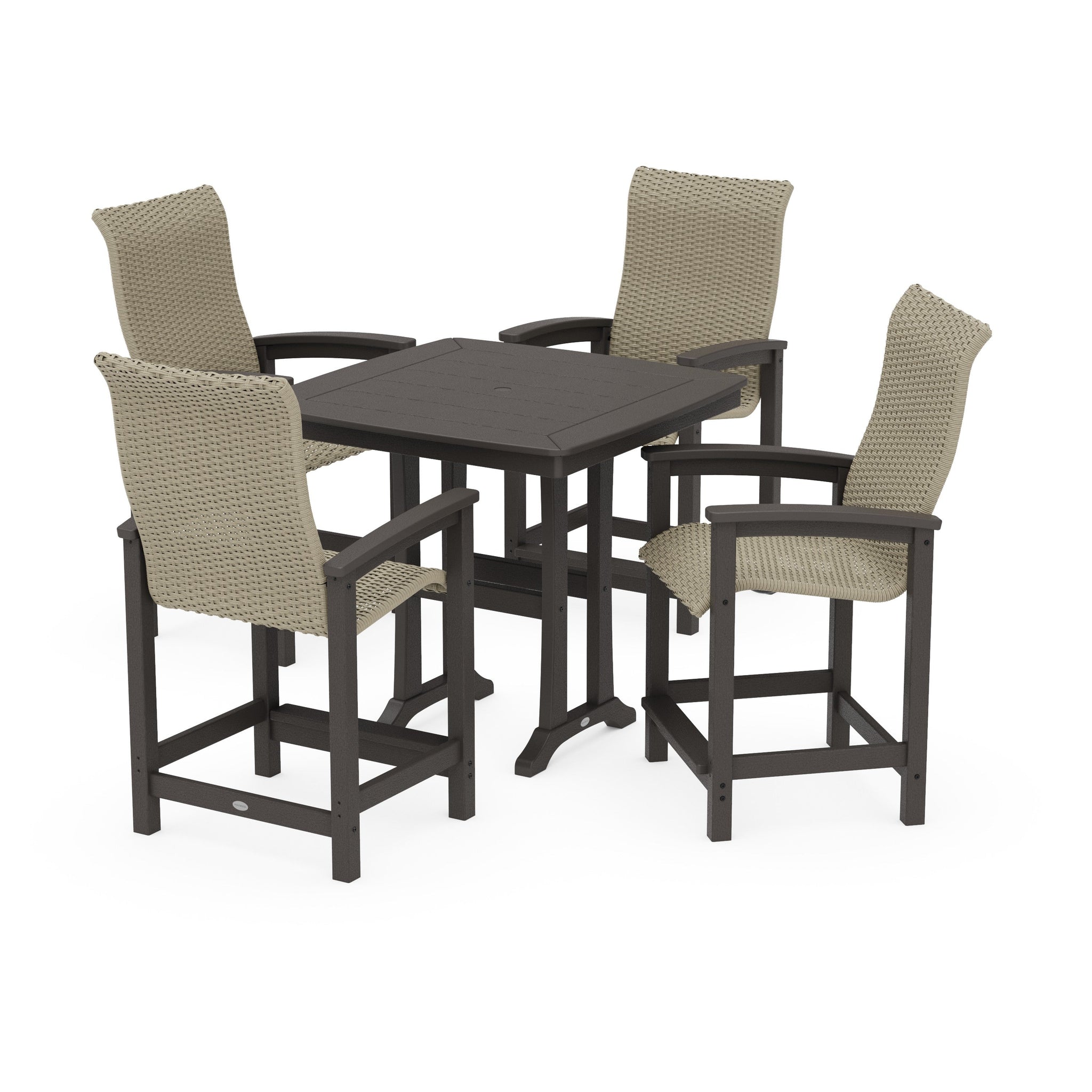 Coastal Woven High-Back 5-Piece Counter Set with Trestle Legs