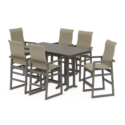 Woven Highback Arm Chair 7-Piece Farmhouse Bar Set
