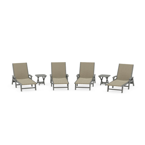6- Piece Coastal Woven Chaise with Arms Chaise Lounge Set