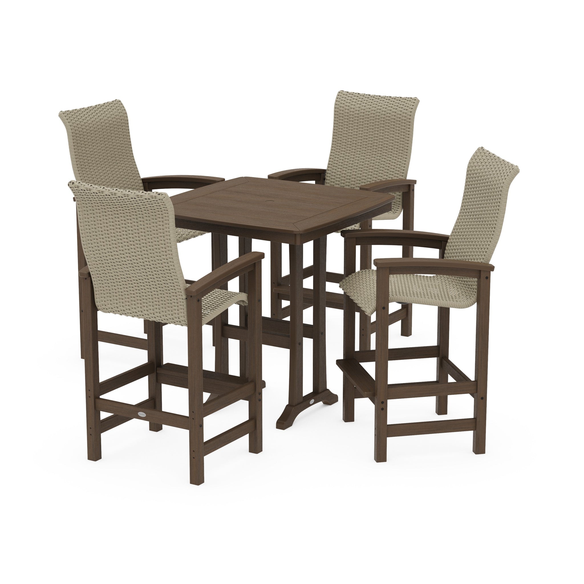Coastal Woven High-Back 5-Piece Bar Set with Trestle Legs
