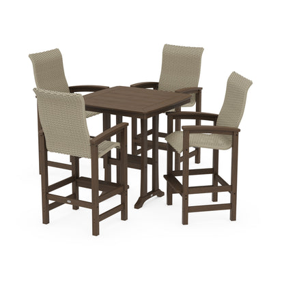 Coastal Woven High-Back 5-Piece Bar Set with Trestle Legs