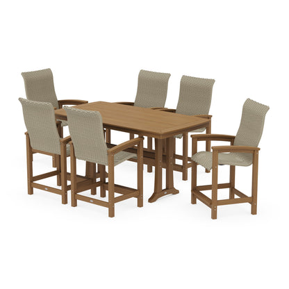 Coastal Woven High-Back Arm Chair 7-Piece Counter Set with Trestle Legs