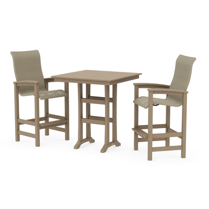 Coastal Woven High-Back 3-Piece Farmhouse Bar Set with Trestle Legs