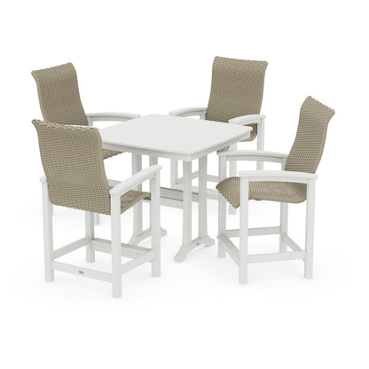 Coastal Woven High-Back 5-Piece Counter Set with Trestle Legs