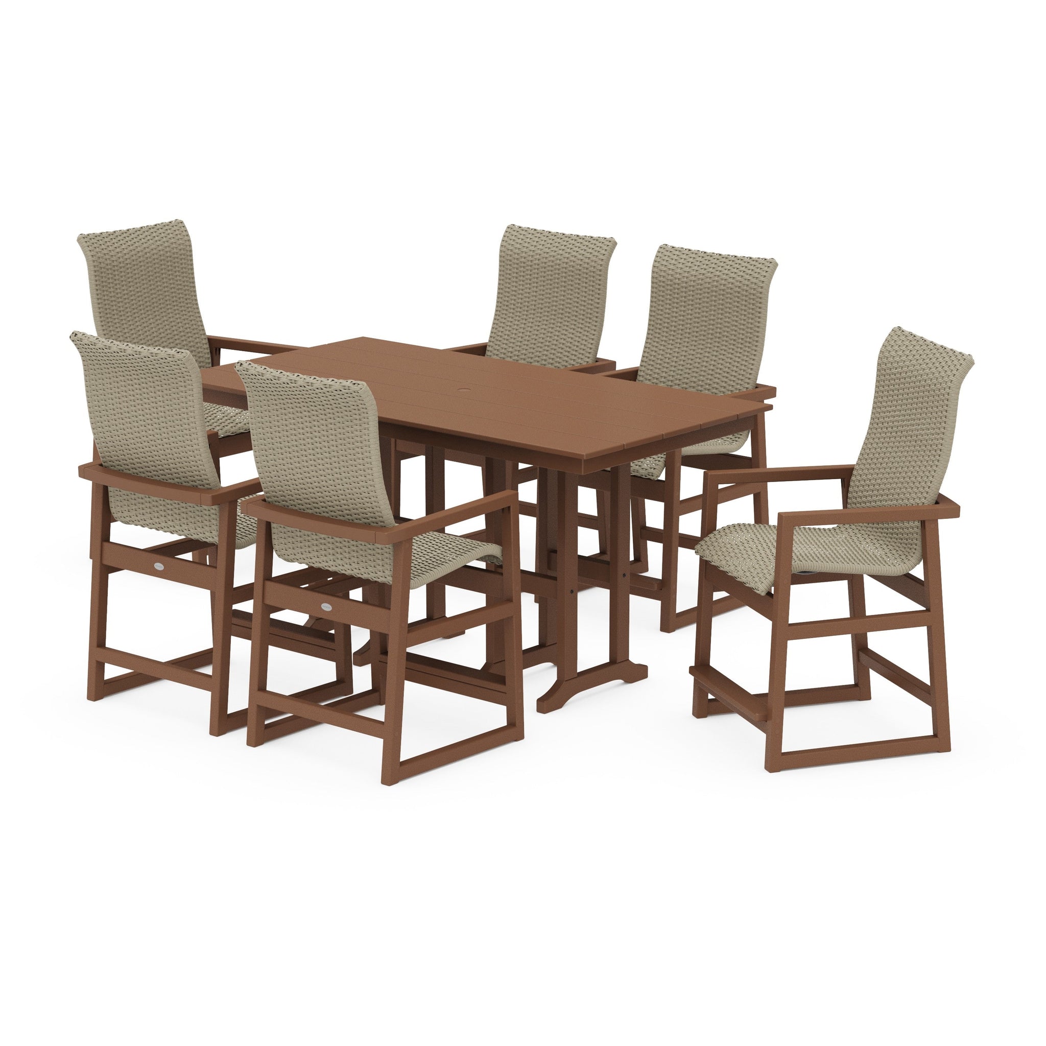Woven Highback Arm Chair 7-Piece Farmhouse Counter Set