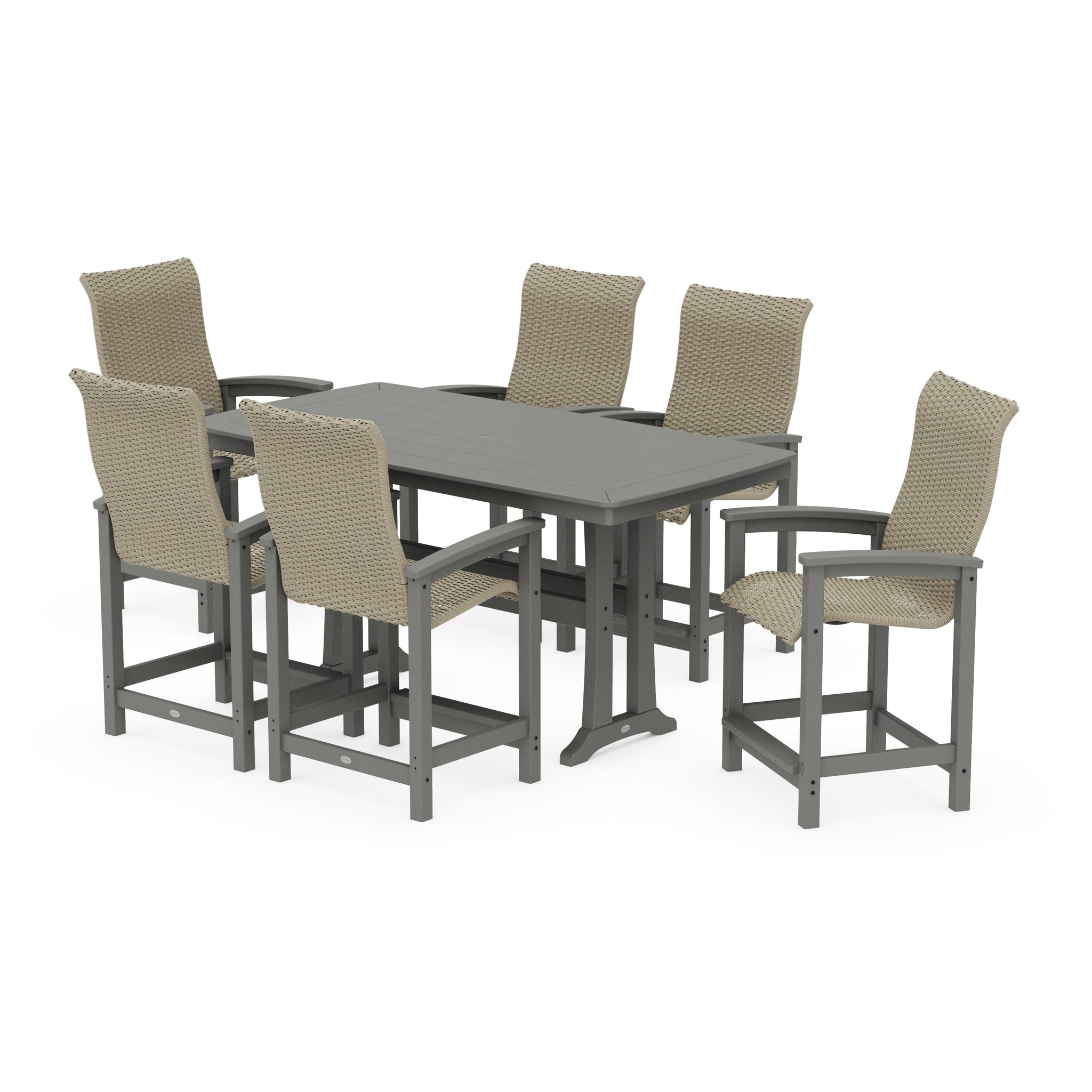 Coastal Woven High-Back Arm Chair 7-Piece Counter Set with Trestle Legs