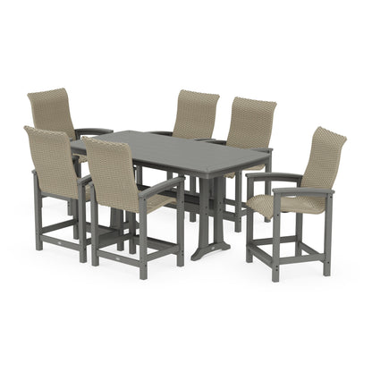 Coastal Woven High-Back Arm Chair 7-Piece Counter Set with Trestle Legs