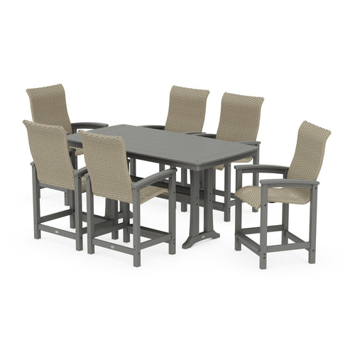 Coastal Woven High-Back Arm Chair 7-Piece Counter Set with Trestle Legs
