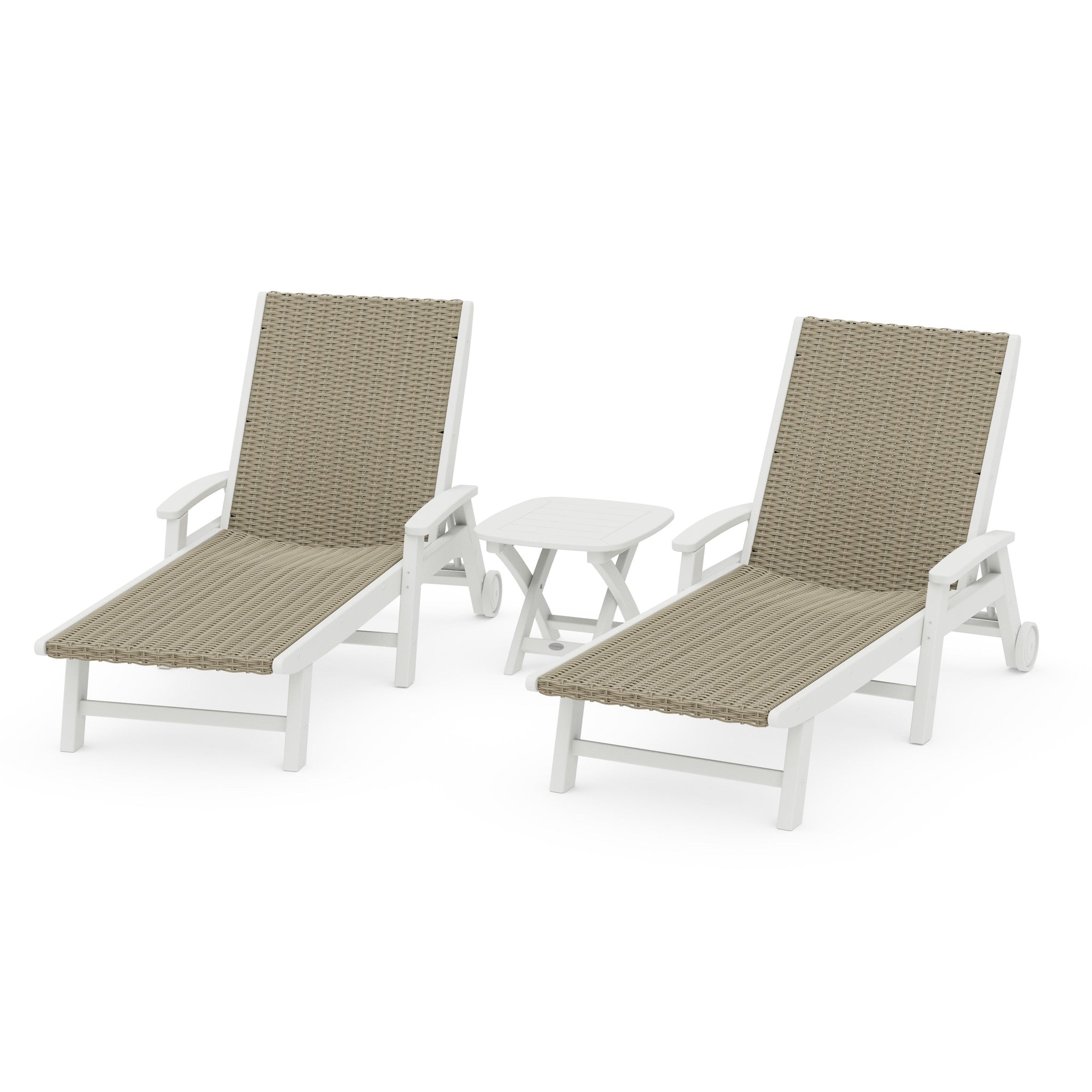 3-Piece Coastal Woven Chaise with Arms and Wheels Chaise Lounge Set