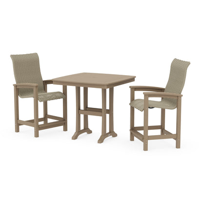Coastal Woven High-Back 3-Piece Counter Set with Trestle Legs