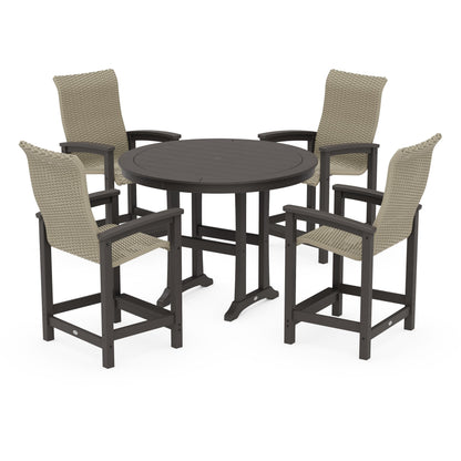 Coastal Woven High-Back 5-Piece Round Counter Set