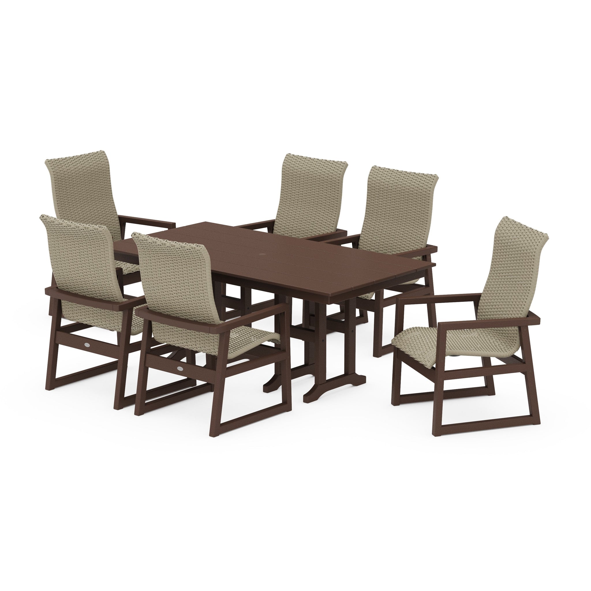 EDGE Woven Highback Arm Chair 7-Piece Farmhouse Dining Set