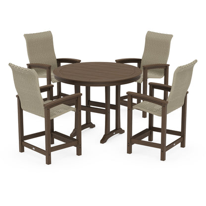 Coastal Woven High-Back 5-Piece Round Counter Set