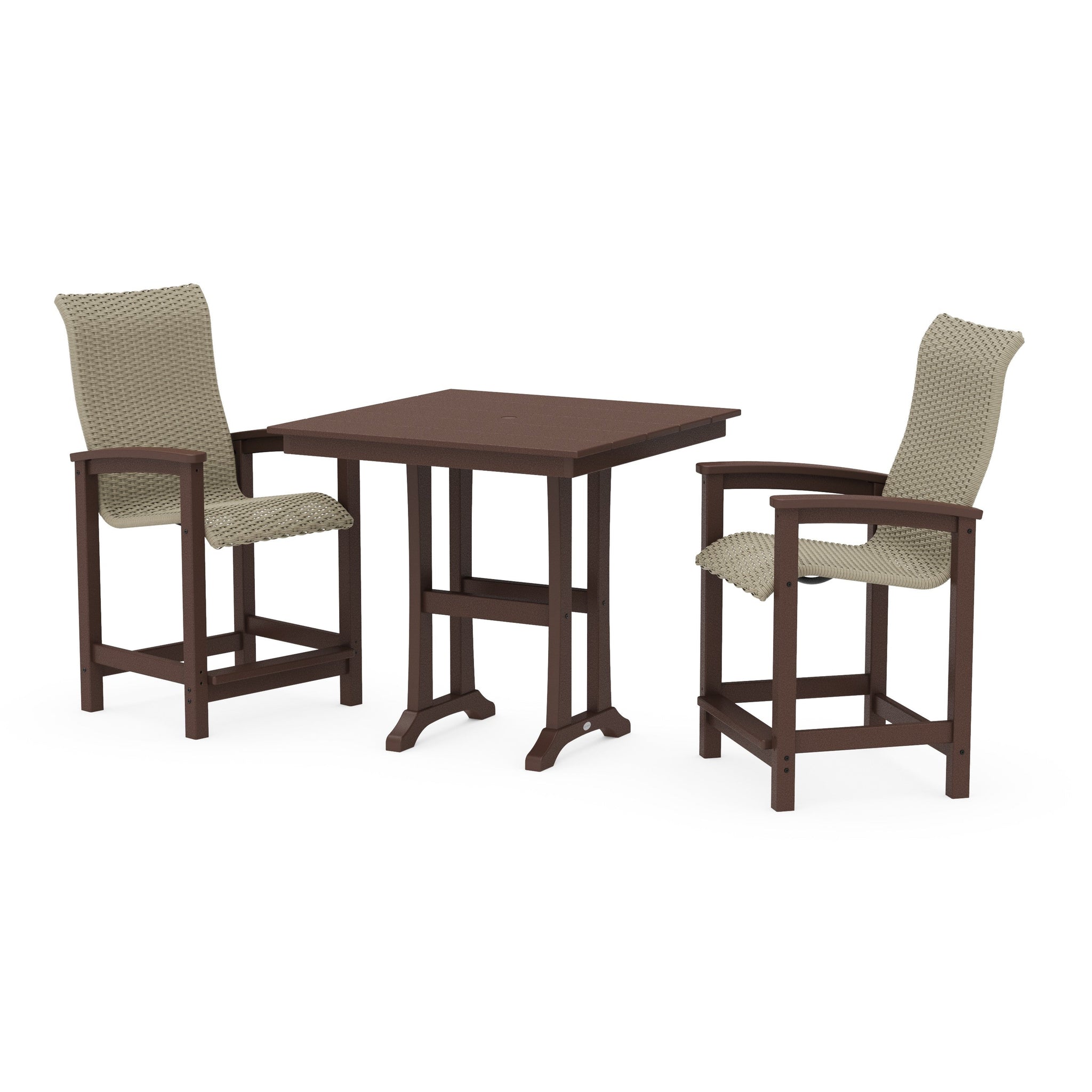 Coastal Woven High-Back 3-Piece Farmhouse Counter Set with Trestle Legs