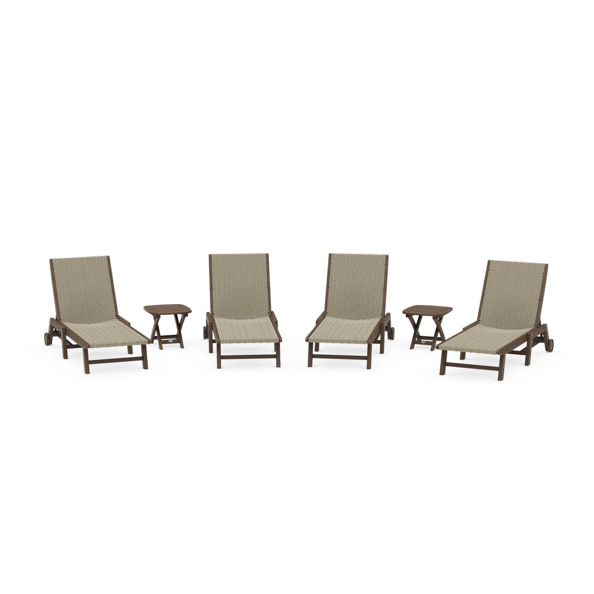 6- Piece Coastal Woven Chaise with Wheels Chaise Lounge Set