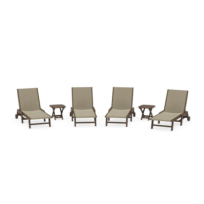 6- Piece Coastal Woven Chaise with Wheels Chaise Lounge Set